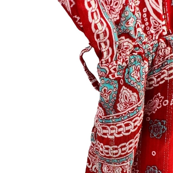 Lovestitch Womens Paisley Print Short Sleeve Romper Sz Medium Red V Neck - Picture 9 of 11